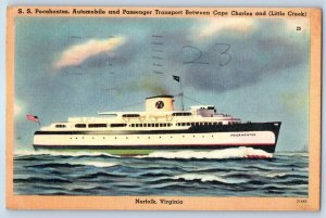 1949 Norfolk Virginia Postcard S.S. Pocahontas Automobile Passenger Transport