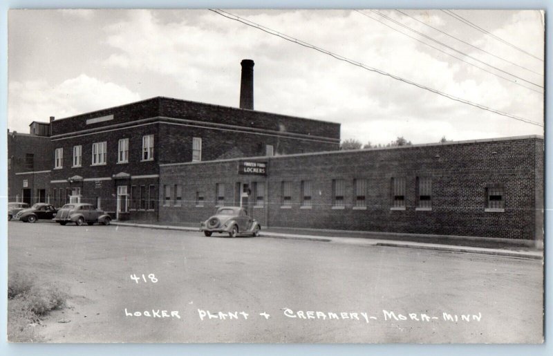 Mora Minnesota MN Postcard RPPC Photo Looker Plant Creamery Car Scene c1940's