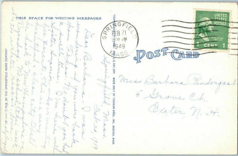 Postcard Hampden County Memorial Bridge Springfield Mass Posted 1949