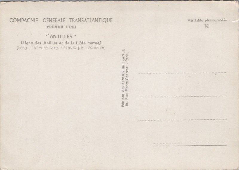 Compagnie Generale Transatlantique French Line Antilles Ship Vintage RPPC BS21