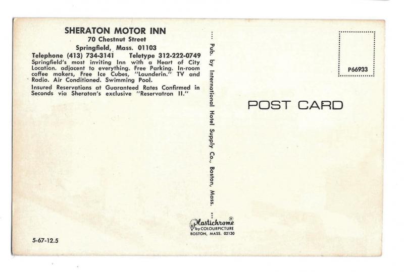 Sheraton Motor Inn Hotel Motel Springfield MA Vintage Massachusetts Postcard