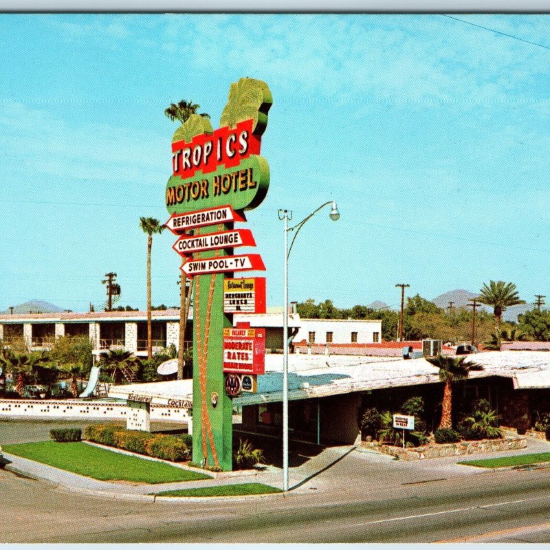 c1960s Phoenix, AZ Tropics Motor Hotel AAA Sign Agfachrome Photo Bob Petley A205