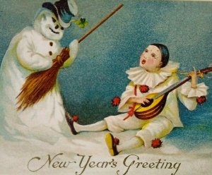 New Years Postcard Mean Snowman Harlequin Series 47 Embossed Allegheny PA 1910