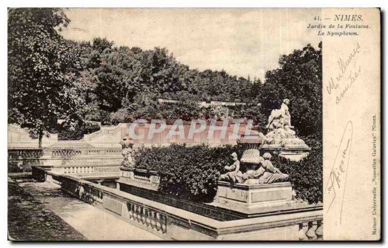 Old Postcard Nimes Garden fountain The Nympheum