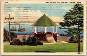 1952 Casco Bay From Fort Allen Park Portland Maine ME Sailboats Posted Postcard