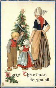 Tuck Christmas Haappy Home Dutch Mother and Children c1910 Vintage Postcard