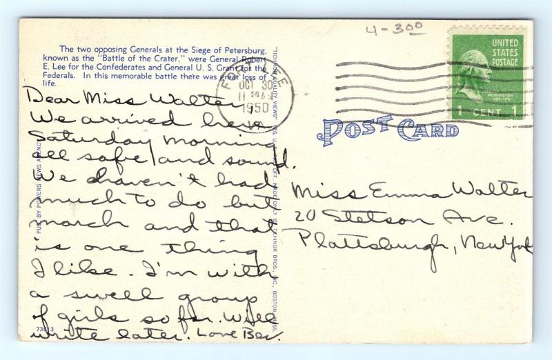 Postcard VA Petersburg Civil War Battle of the Crater Vintage Linen J6