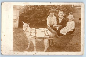 Birthday Postcard RPPC Photo Goat Cart Children In The Backyard c1910's Antique