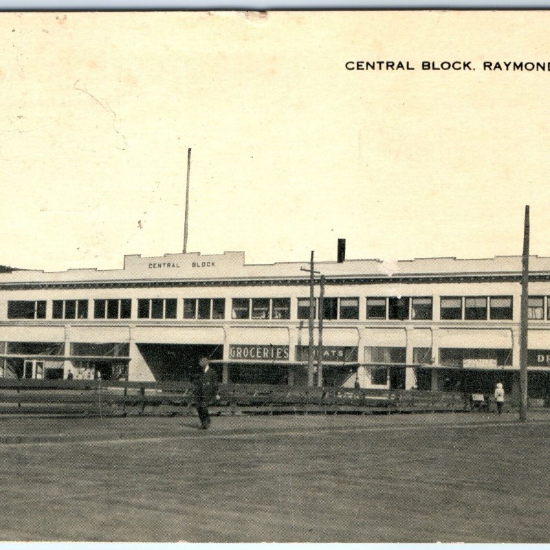 c1910s Raymond, Wash Central Block Strip Mall Shopping Center Grocery PC WA A147