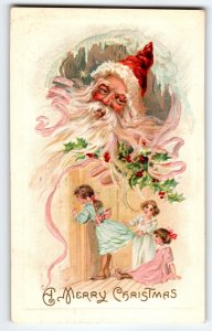 Christmas Postcard Santa Claus Fantasy Icicles Children Girls Embossed 1912