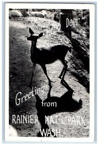 Rainier National Park Washington WA Postcard RPPC Photo Greetings Deer 1951