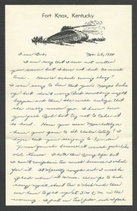 DATED 1954 FORT KNOX KY 2 PAGE LETTER ON TANK WARFARE STATIONERY