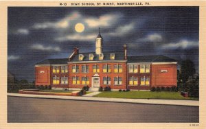 Martinsville Virignia 1940s Postcard High School By Night