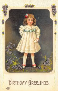 Birthday Greetings Beautiful Young Girl Embossed Postcard