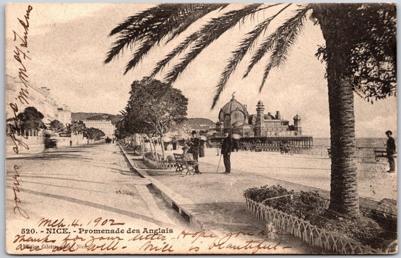 1902 NICE - Promenade des Anglais France Route Strolling Hiking Posted Postcard