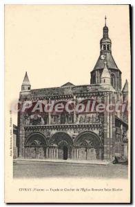 Old Postcard Civray (Vienne) Facade and bell tower of the Romanesque church S...