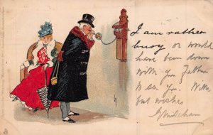 I AM RATHER BUSY-OLD MAN-YOUNG WOMAN~1902 LANCE THACKERAY SIGNED TUCK POSTCARD