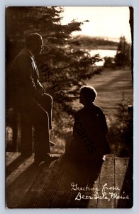 K1/ Deer Isle Maine RPPC Postcard c1940 Greetings View People Sunset 52