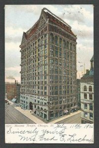 1906 PPC* CHICAGO IL MASONIC TEMPLE W/SPARKLING GLITTER TRIM