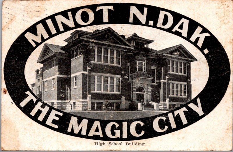 Postcard High School Building at The Magic City in Minot, North Dakota