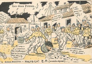 French army military humor comic caricature trash assembly courtyard