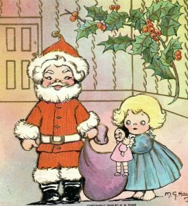 1908 Christmas Cute Girl Doll M.G. Hays Postcard P91