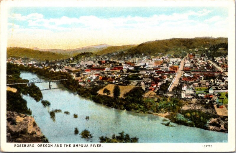 Postcard Overview of Roseburg, Oregon and the Umpqua River