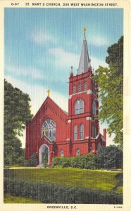 Greenville South Carolina 1940s Postcard St. Mary's Church