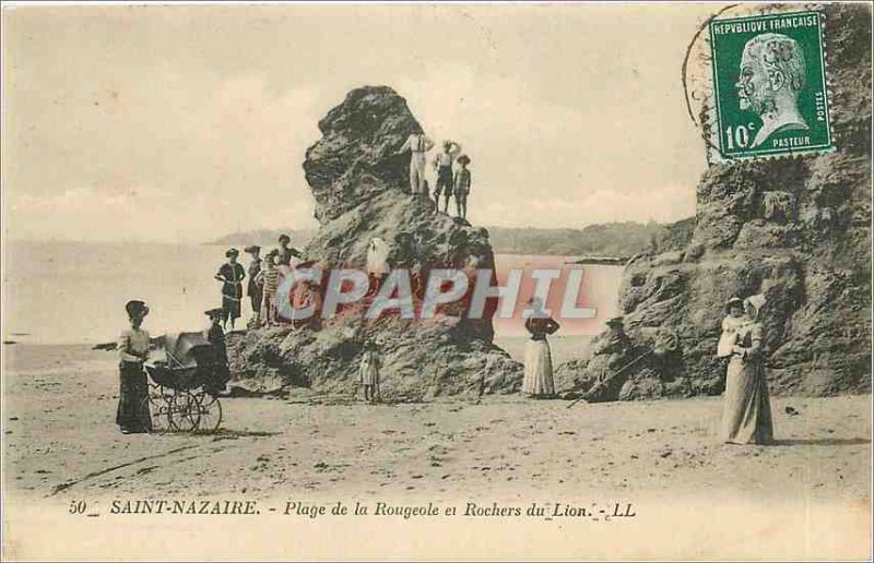 Old Postcard Saint Nazaire Measles Beach and Lion Rocks