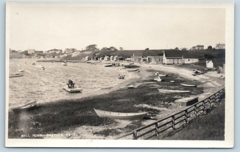 Postcard MA Cape Cod Chatham Mill Pond Boats Beach Shacks RPPC Photo c1920s C02