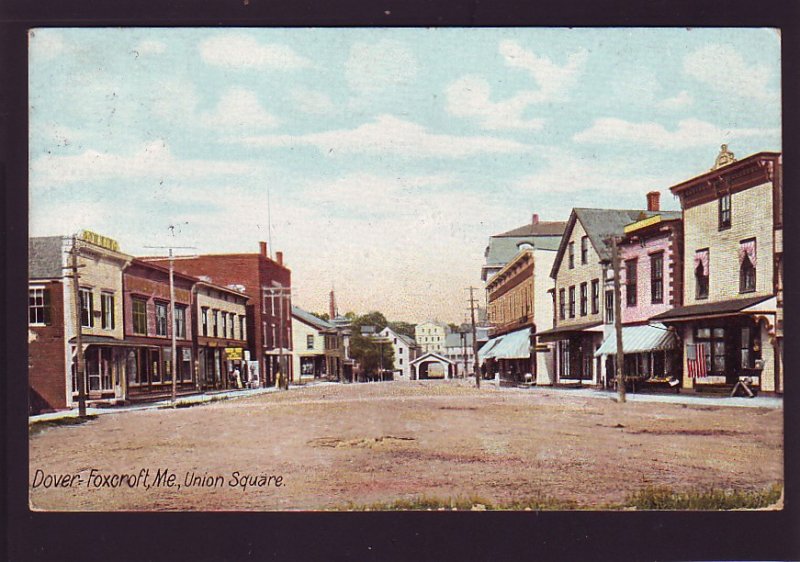 P1544 1907 used postcard union sq dirt rd view dover foxcroft maine, nice