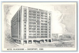 Davenport Iowa IA Postcard Hotel Blackhawk Building Street View c1910's Antique