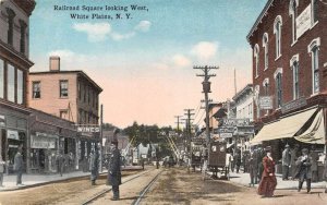 White Plains New York Railroad Square Looking West Vintage Postcard AA110310