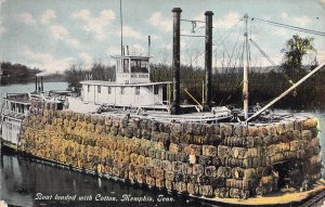 c.'10,Boat, Loaded with Cotton,Memphis TN,On The Mississippi River,Old Postcard
