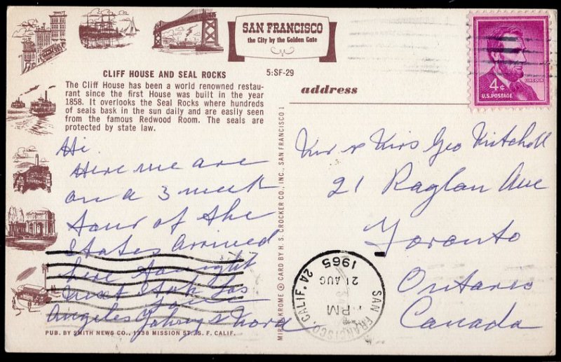 California Cliff House Restaurant and Seal Rocks - pm1965 - Chrome