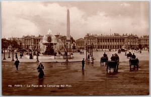 Paris France, La Place De La Concorde, Fountain Square Real Photo RPPC, Postcard