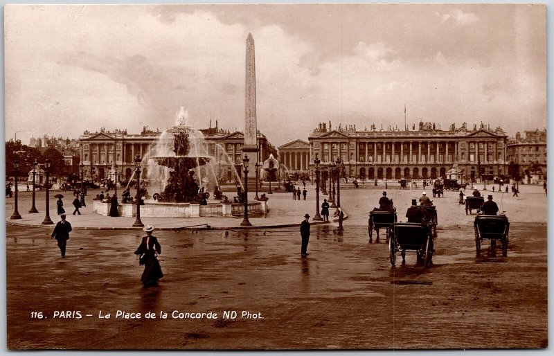 Paris - La Place De La Concorde France Fountain Square Real Photo RPPC Postcard 