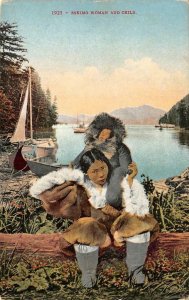 ESKIMO WOMAN & CHILD Native Americana Alaska c1910s Vintage Postcard