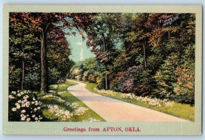 Afton Oklahoma Postcard Greetings Country Road Trees Scenic View c1940s Vintage