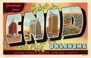 GREETINGS FROM ENID OKLAHOMA CURT TEICH LARGE LETTER POSTCARD (c.1950s)