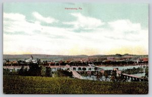 Harrisburg Pennsylvania~Capitol Across the River~Two Bridges~Industry~c1910