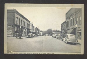 SOUTH WHITLEY INDIANA DOWNTOWN MAIN STREET SCENE OLD CARS POSTCARD