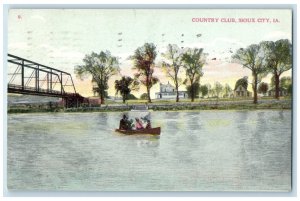 1909 Country Club Canoe Boat River Lake Sioux City Iowa Vintage Antique Postcard