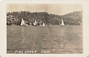 PINE CREST CALIFORNIA-SAILBOATS ON THE LAKE~1942 REAL PHOTO POSTCARD