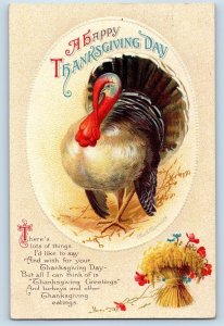 Ellen Clapsaddle Signed Postcard Thanksgiving Turkey Wheat Embossed Tillamook OR