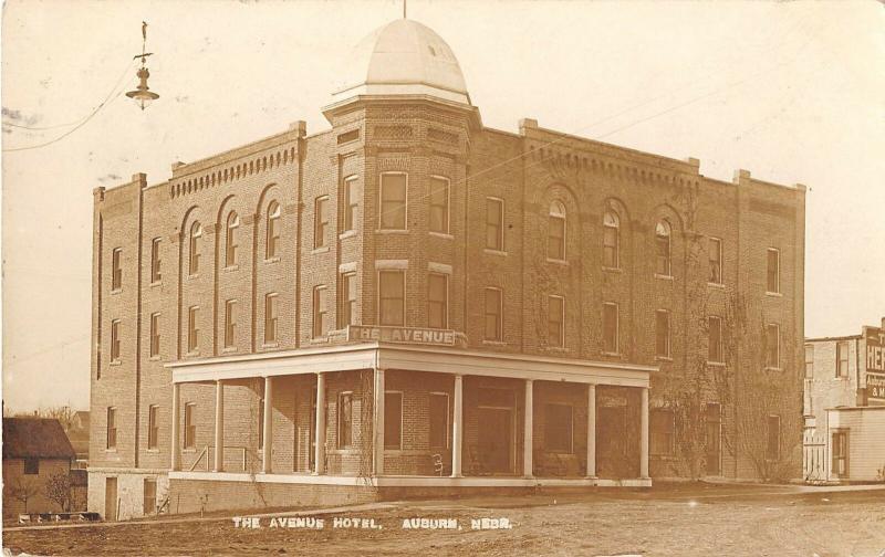 Auburn Nebraska The Avenue Hotel Real Photo Antique Postcard (J15151)