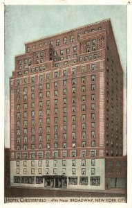 Vintage Postcard Hotel Chesterfield Rooms Baths Shopping Broadway New York City