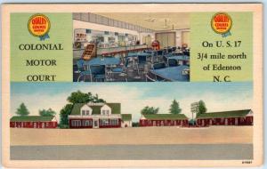 EDENTON, North Carolina NC   Roadside COLONIAL MOTOR COURT  1951  Linen Postcard