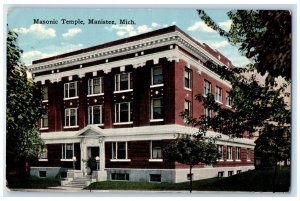 c1910's Masonic Temple Building Scene Street Manistee Michigan MI Postcard