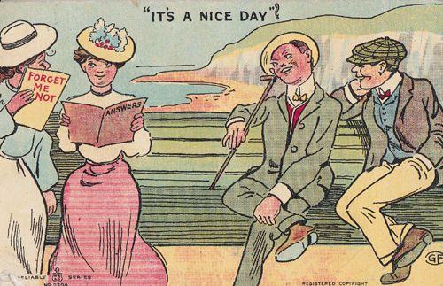 Its A Nice Day Forget Me Not Park Bench Love Lover Flirting Antique Postcard